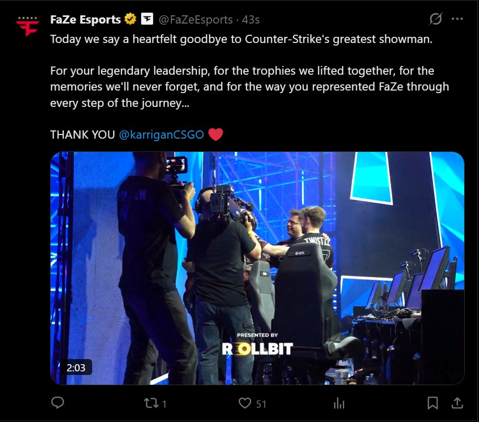 karrigan officially leaves FaZe Clan